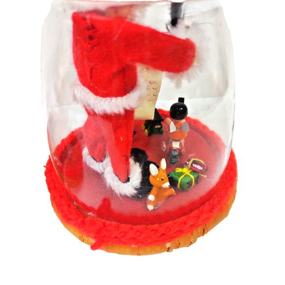 Caffco Christmas Santa Elf Diorama Under Mushroom Glass Terrarium VTG Set Of 2 - Picture 9 of 12